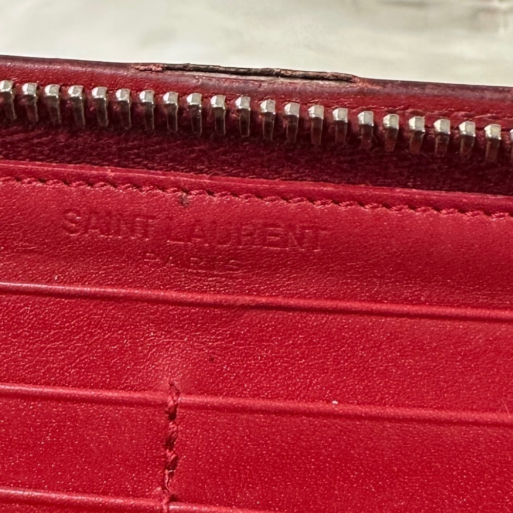 SAINT LAURENT PARIS RED LEATHER ZIP AROUND LONG WALLET YSL ITALIAN DESIGNER - Picture 16 of 16
